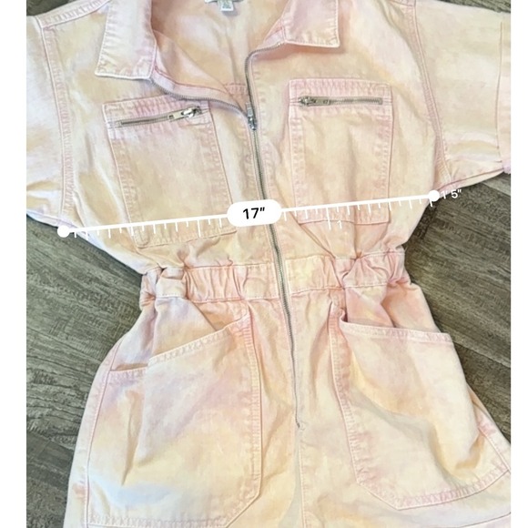 Topshop Pink Denim Romper Jumpsuit Utility Pockets Short Sleeve Size US 6‎ - Picture 7 of 9